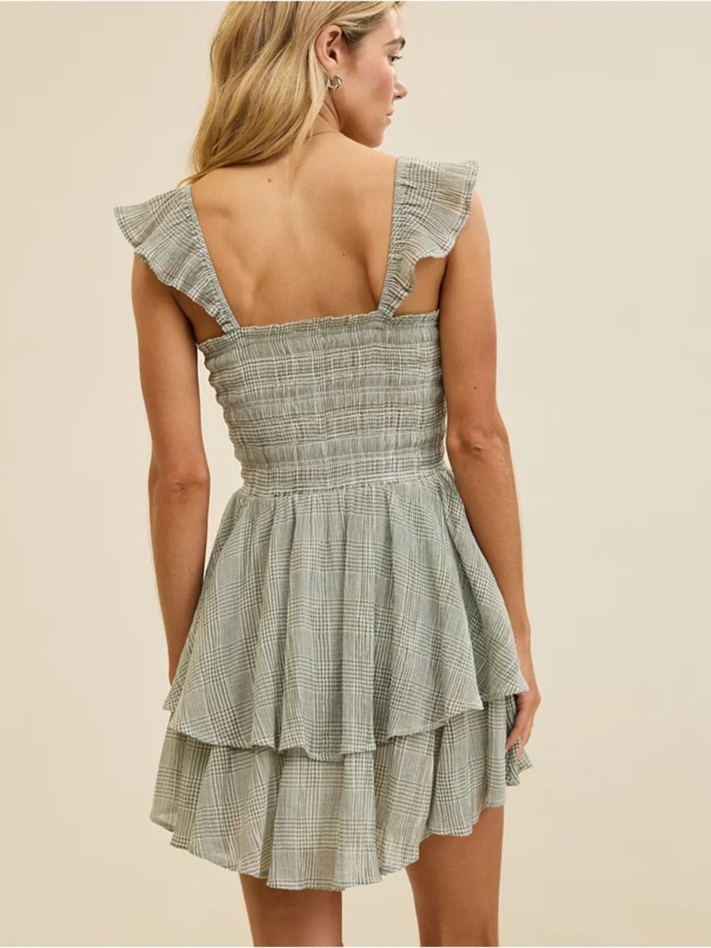 NWT Aerie Sage Green Smocked Ruffle Mini Dress - Picture 2 of 4